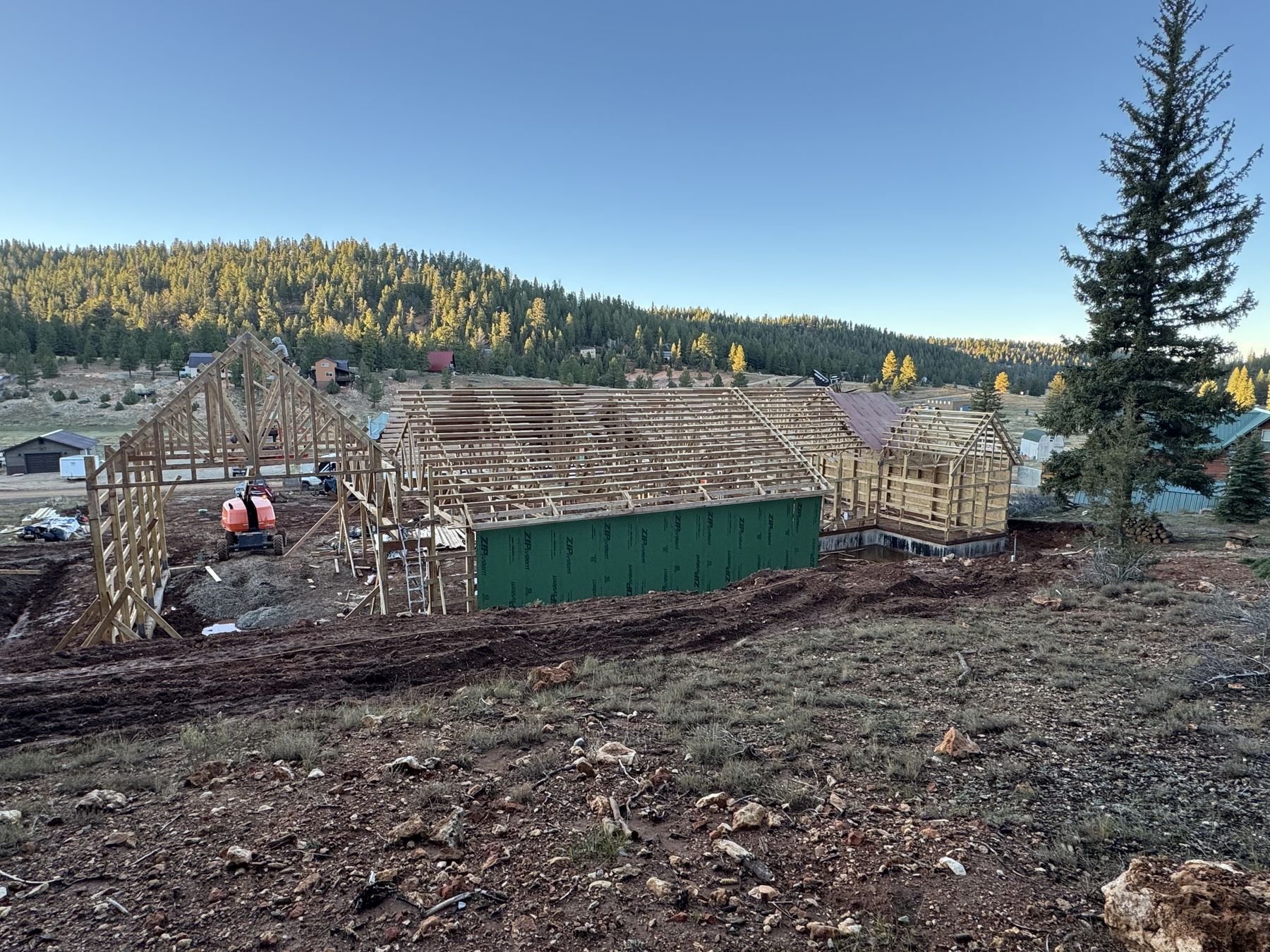 Example post-frame barndominium framing under construction, illustrating typical framing quality